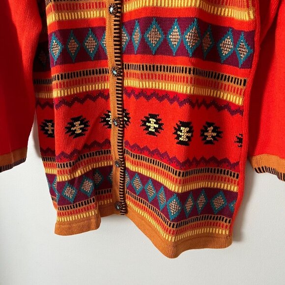 NWT Storybook Knits Southwest Print Orange Cardigan Sweater Women's Plus Size 1X - Picture 2 of 8